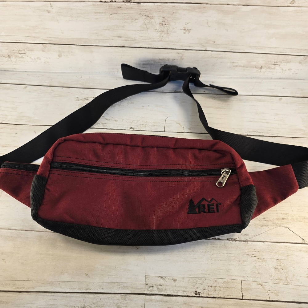 REI Co-op Waist Pack Burgundy Black Ripstop Nylon Fanny Pack Hip Bag Adjustable